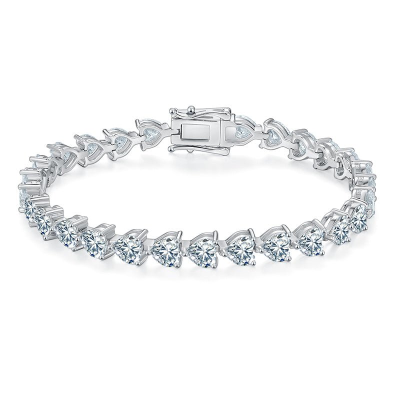 Bracelet Tennis en Argent Sterling S925, Moissanite Coupé en Cœur 5x5mm, D Couleur VVS1, Plaqué Platine, Certifié GRA, Boîte Cadeau, 16-18-20cm - IVOIRART.COM