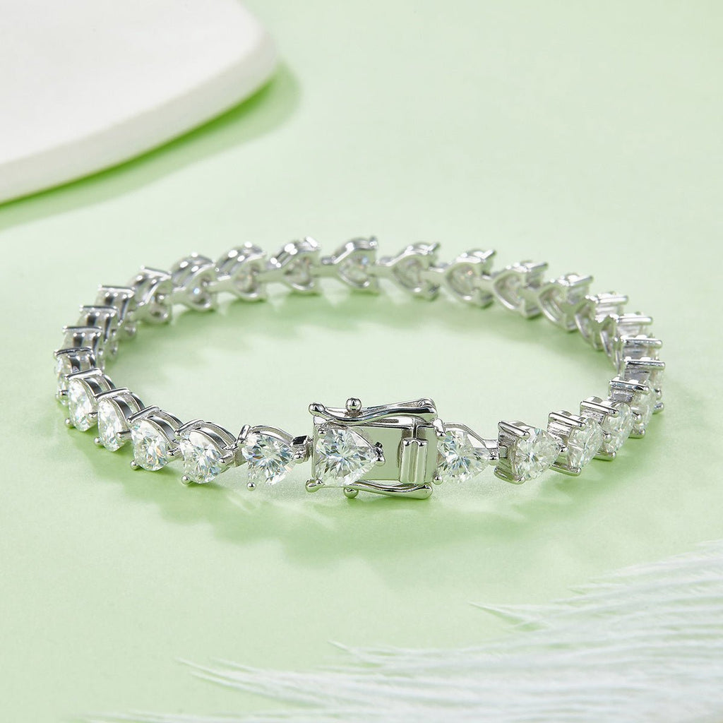 Bracelet Tennis en Argent Sterling S925, Moissanite Coupé en Cœur 5x5mm, D Couleur VVS1, Plaqué Platine, Certifié GRA, Boîte Cadeau, 16-18-20cm - IVOIRART.COM