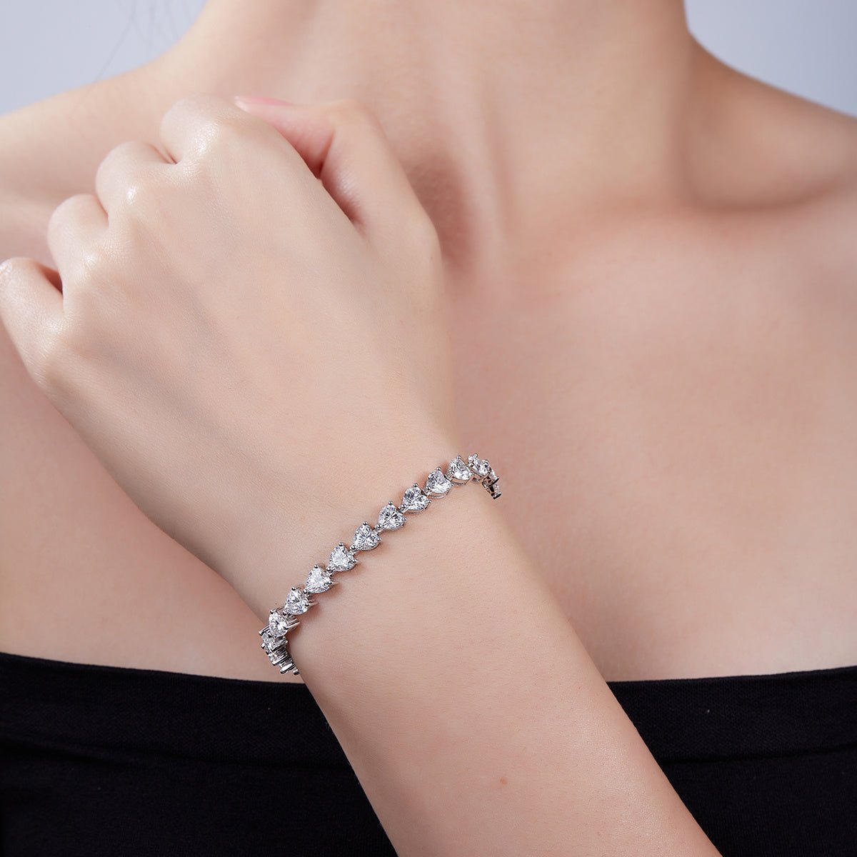 Bracelet Tennis en Argent Sterling S925, Moissanite Coupé en Cœur 5x5mm, D Couleur VVS1, Plaqué Platine, Certifié GRA, Boîte Cadeau, 16-18-20cm - IVOIRART.COM
