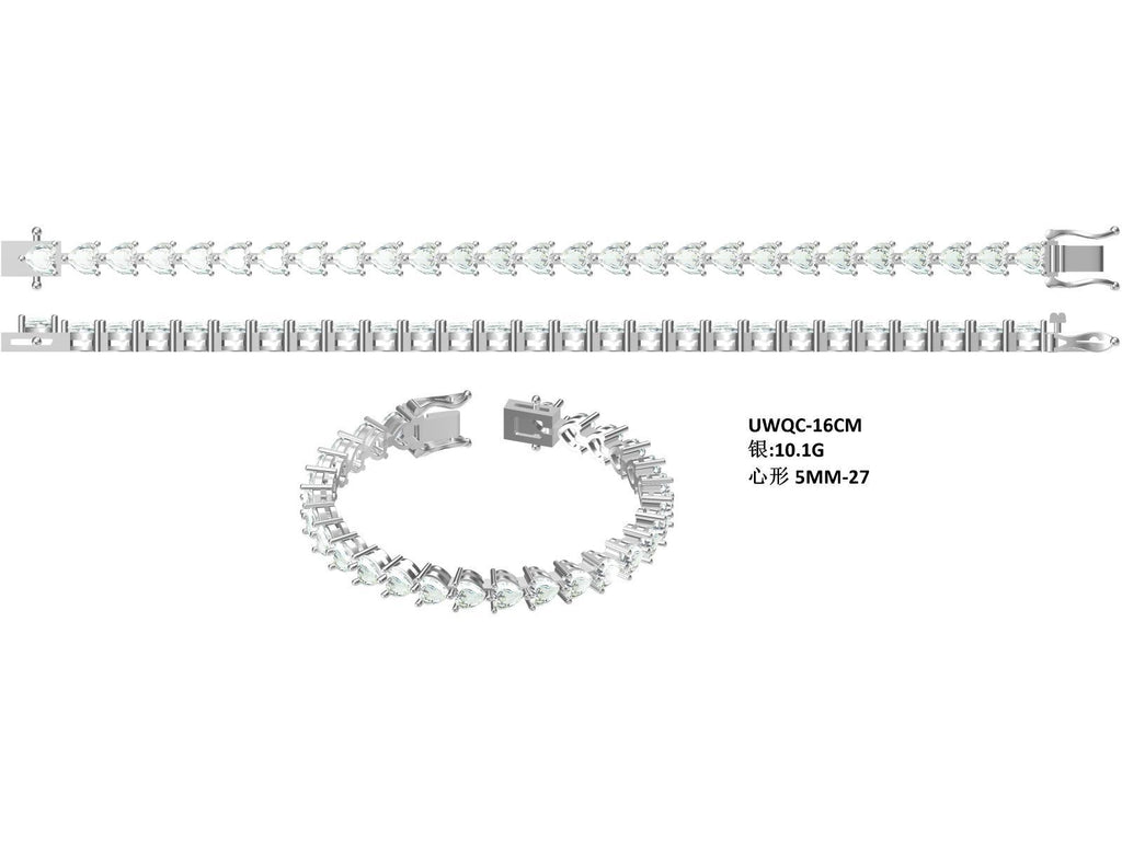 Bracelet Tennis en Argent Sterling S925, Moissanite Coupé en Cœur 5x5mm, D Couleur VVS1, Plaqué Platine, Certifié GRA, Boîte Cadeau, 16-18-20cm - IVOIRART.COM