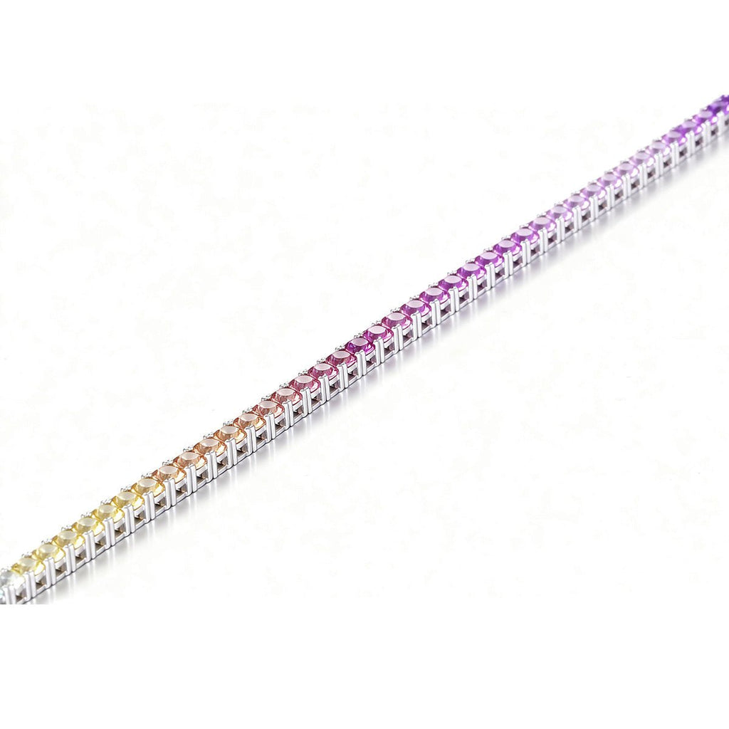 Bracelet Tennis Femme en Argent Sterling S925 3mm Pierres Arc-en-Ciel Synthétiques, Plaqué Platine, 5,9g avec Coffret Cadeau - IVOIRART.COM
