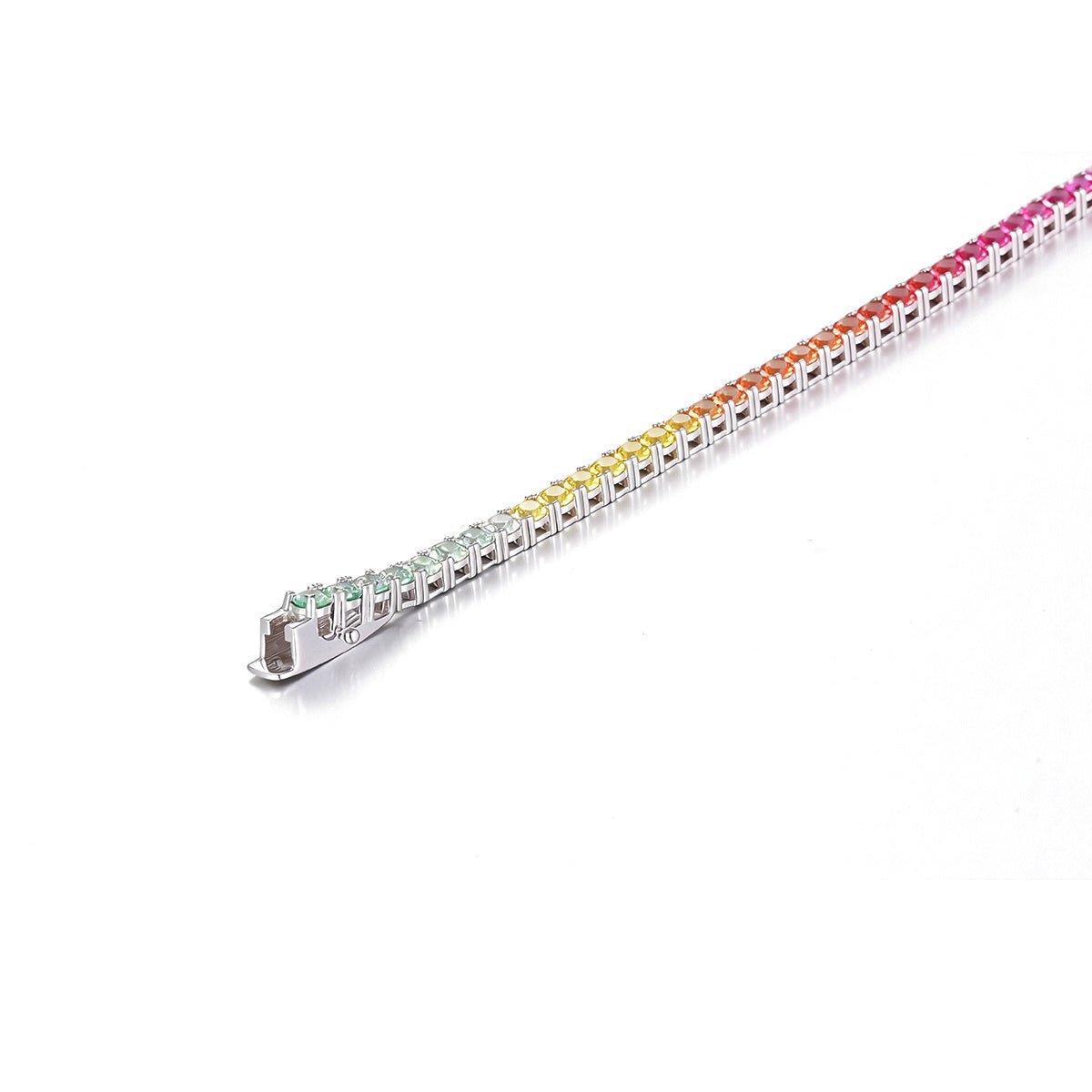 Bracelet Tennis Femme en Argent Sterling S925 3mm Pierres Arc-en-Ciel Synthétiques, Plaqué Platine, 5,9g avec Coffret Cadeau - IVOIRART.COM