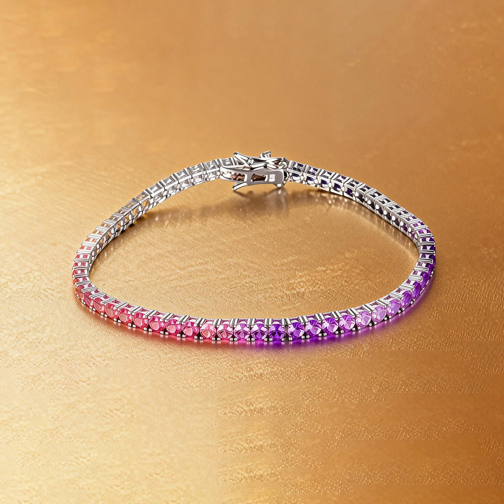 Bracelet Tennis Femme en Argent Sterling S925 3mm Pierres Arc-en-Ciel Synthétiques, Plaqué Platine, 5,9g avec Coffret Cadeau - IVOIRART.COM