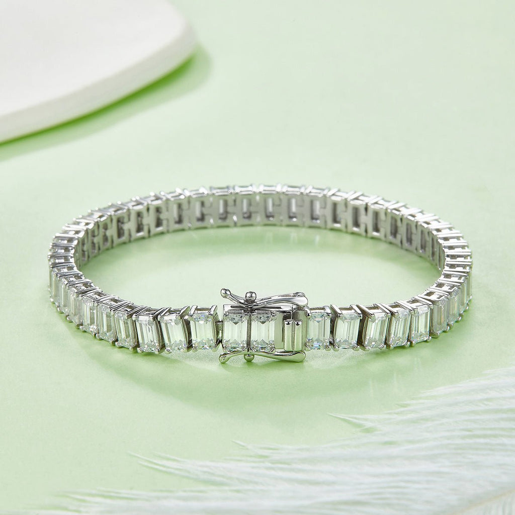Bracelet Tennis Moissanite 5x3mm Taille Baguette Argent 925 Platine 16-18-20cm - IVOIRART.COM