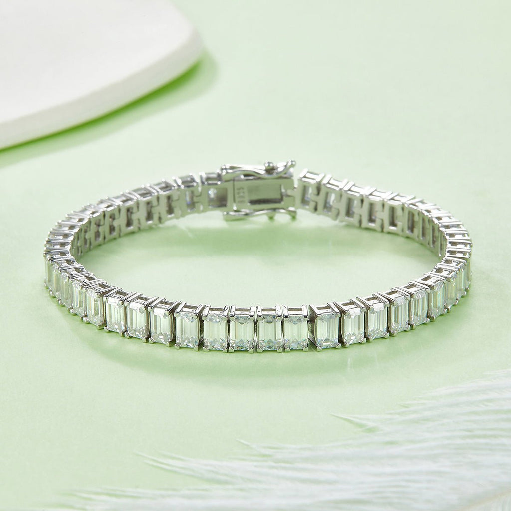Bracelet Tennis Moissanite 5x3mm Taille Baguette Argent 925 Platine 16-18-20cm - IVOIRART.COM