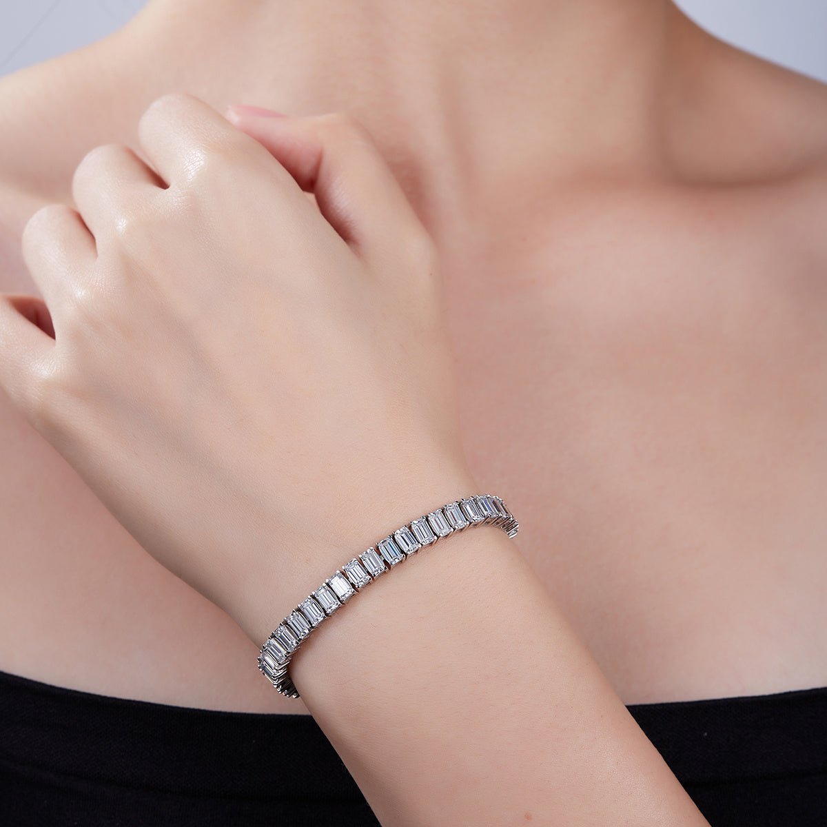 Bracelet Tennis Moissanite 5x3mm Taille Baguette Argent 925 Platine 16-18-20cm - IVOIRART.COM