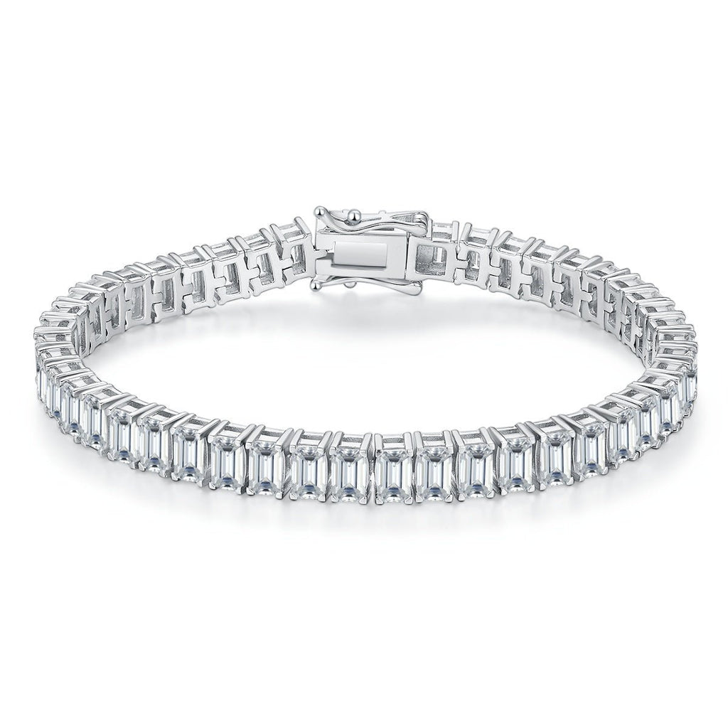 Bracelet Tennis Moissanite 5x3mm Taille Baguette Argent 925 Platine 16-18-20cm - IVOIRART.COM