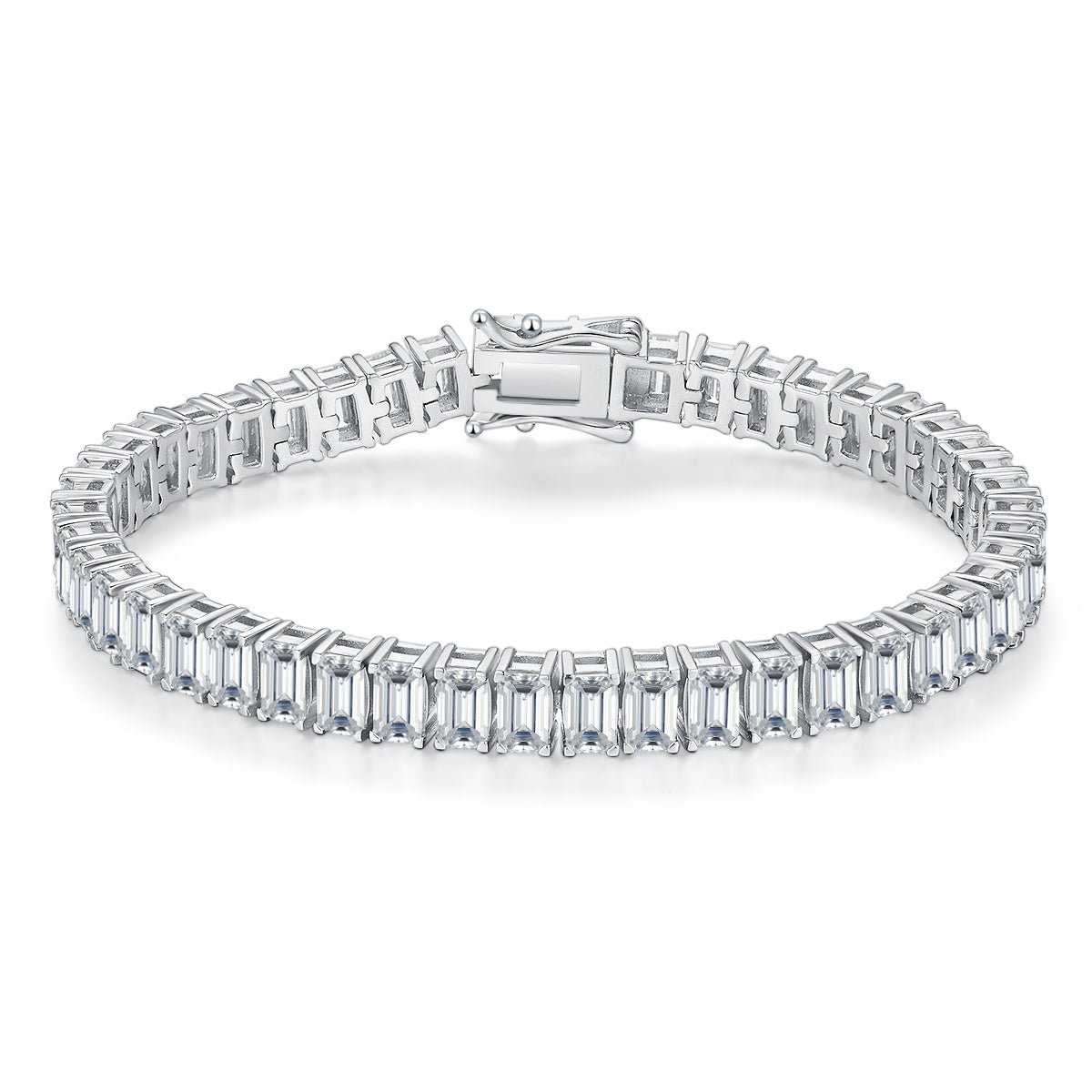 Bracelet Tennis Moissanite 5x3mm Taille Baguette Argent 925 Platine 16-18-20cm - IVOIRART.COM