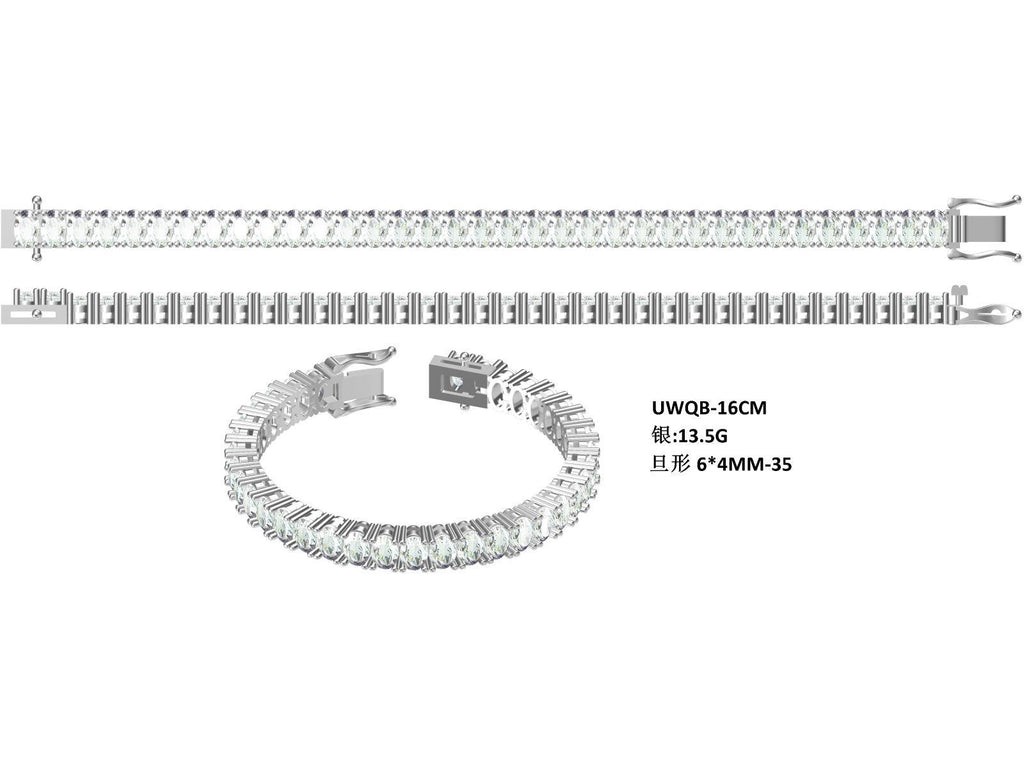 Bracelet tennis moissanite ovale 6x4 mm S925 argent sterling D VVS1 platine 16-18-20 cm - IVOIRART.COM