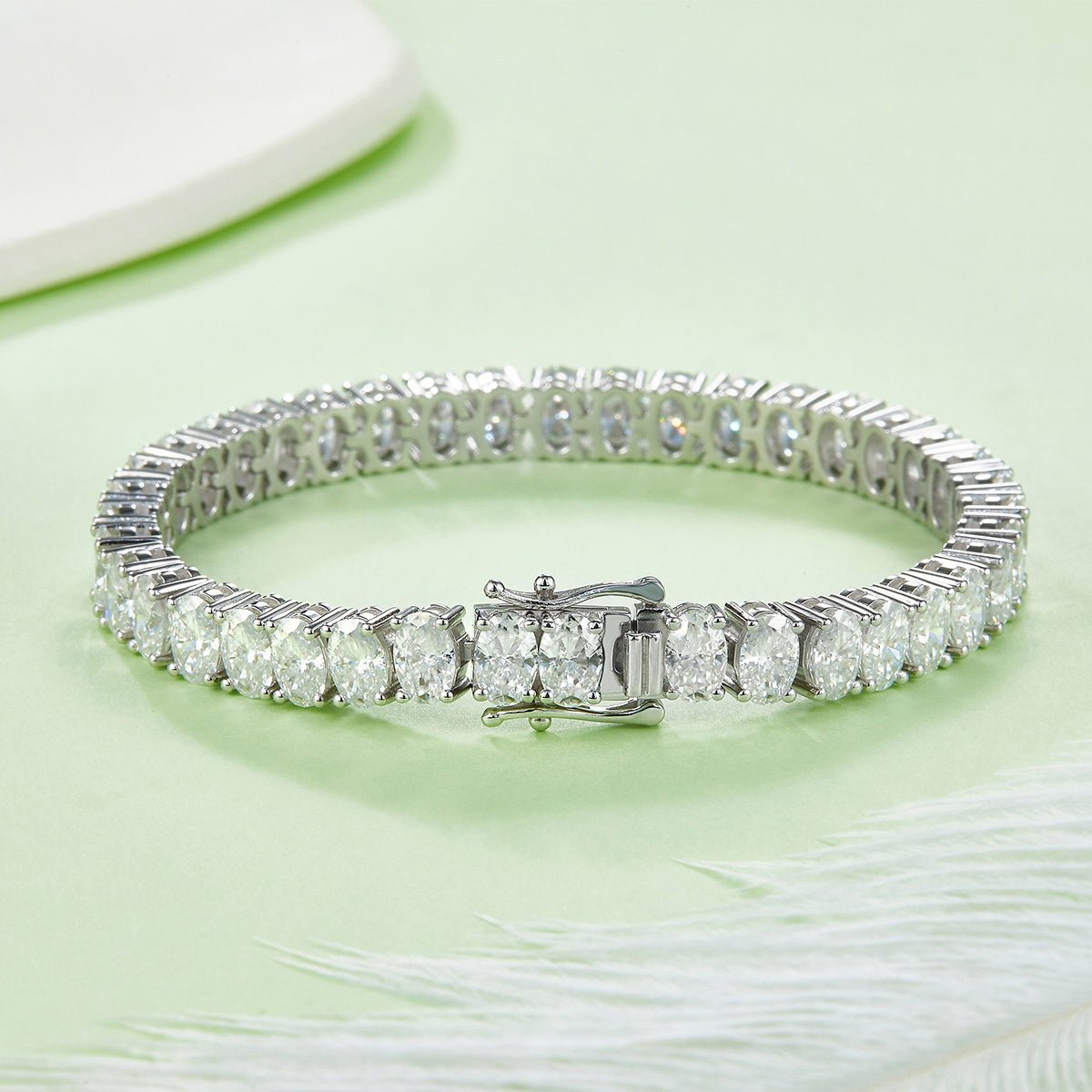 Bracelet tennis moissanite ovale 6x4 mm S925 argent sterling D VVS1 platine 16-18-20 cm - IVOIRART.COM