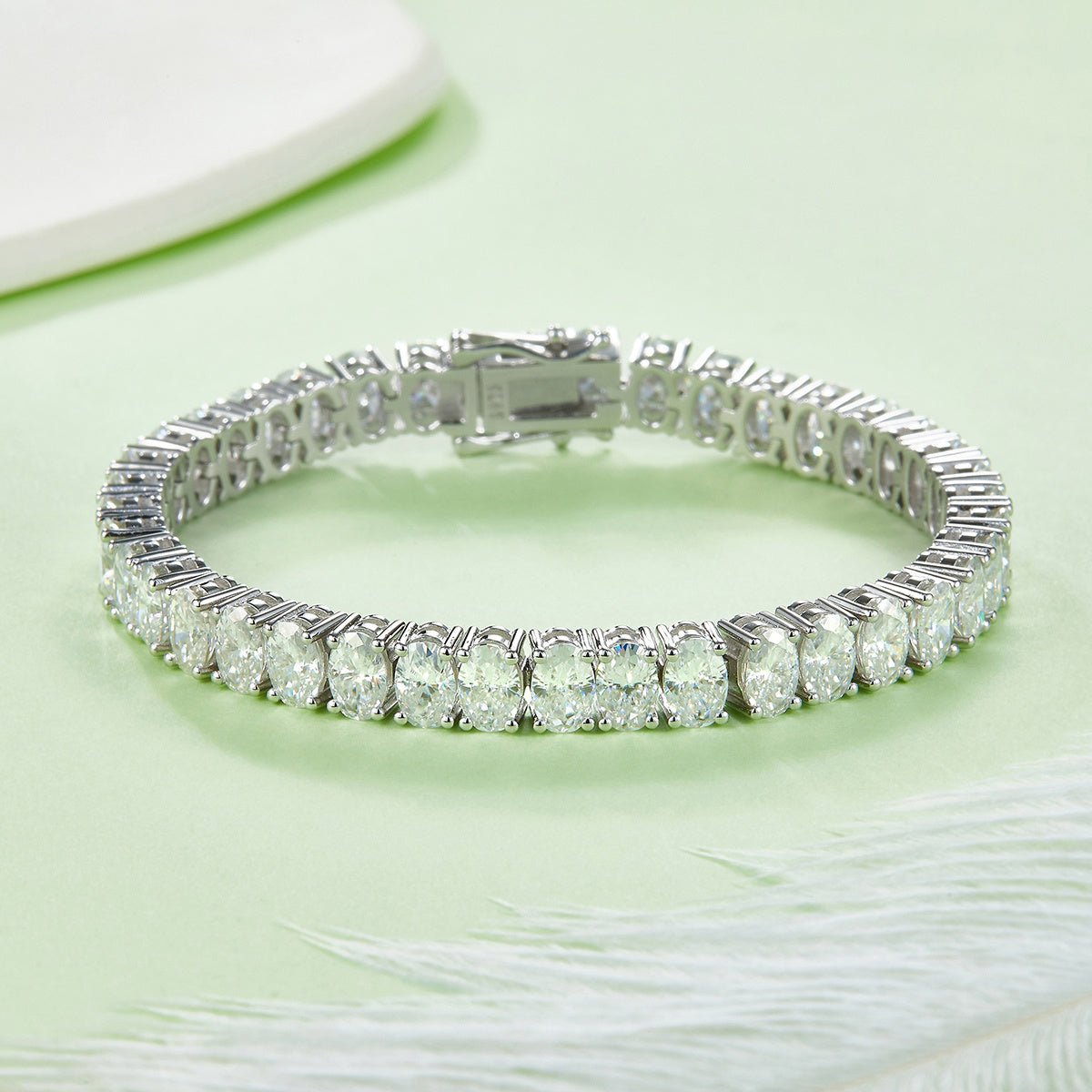 Bracelet tennis moissanite ovale 6x4 mm S925 argent sterling D VVS1 platine 16-18-20 cm - IVOIRART.COM