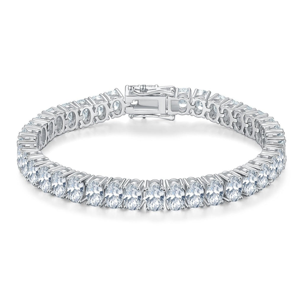 Bracelet tennis moissanite ovale 6x4 mm S925 argent sterling D VVS1 platine 16-18-20 cm - IVOIRART.COM