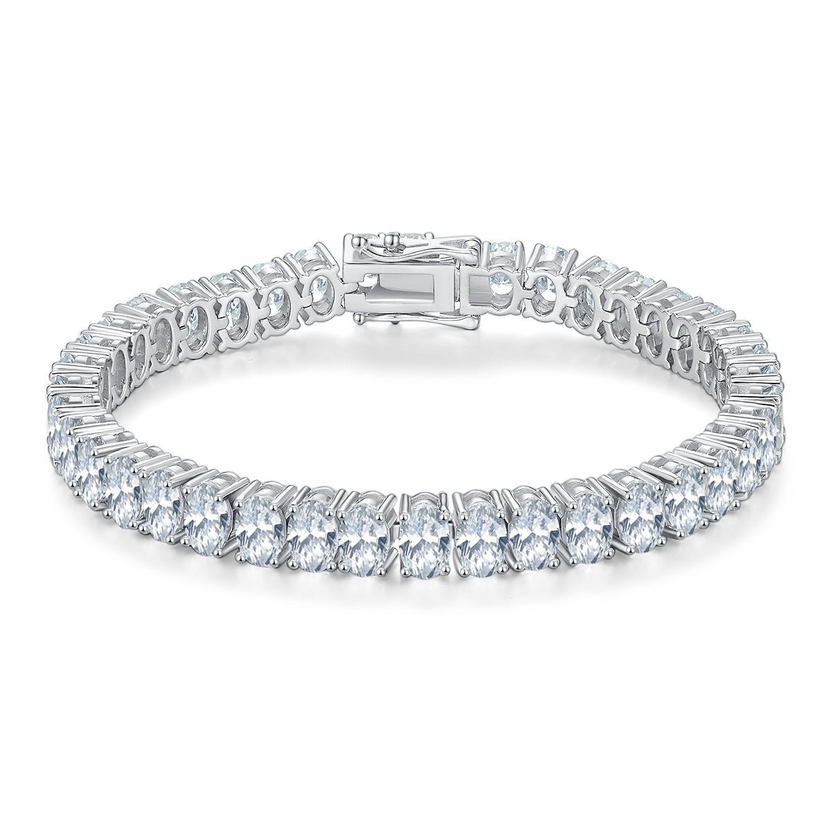 Bracelet tennis moissanite ovale 6x4 mm S925 argent sterling D VVS1 platine 16-18-20 cm - IVOIRART.COM