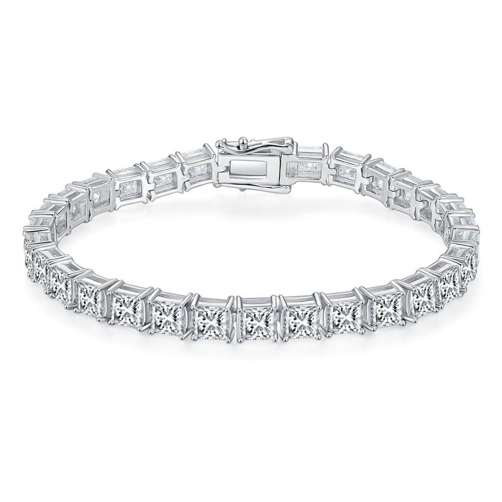 Bracelet Tennis Moissanite Taille Princesse 4,5x4,5 mm Argent Sterling S925, Couleur D VVS1, 16-18-20cm, Plaqué Platine, Certifié GRA, Coffret Cadeau - IVOIRART.COM