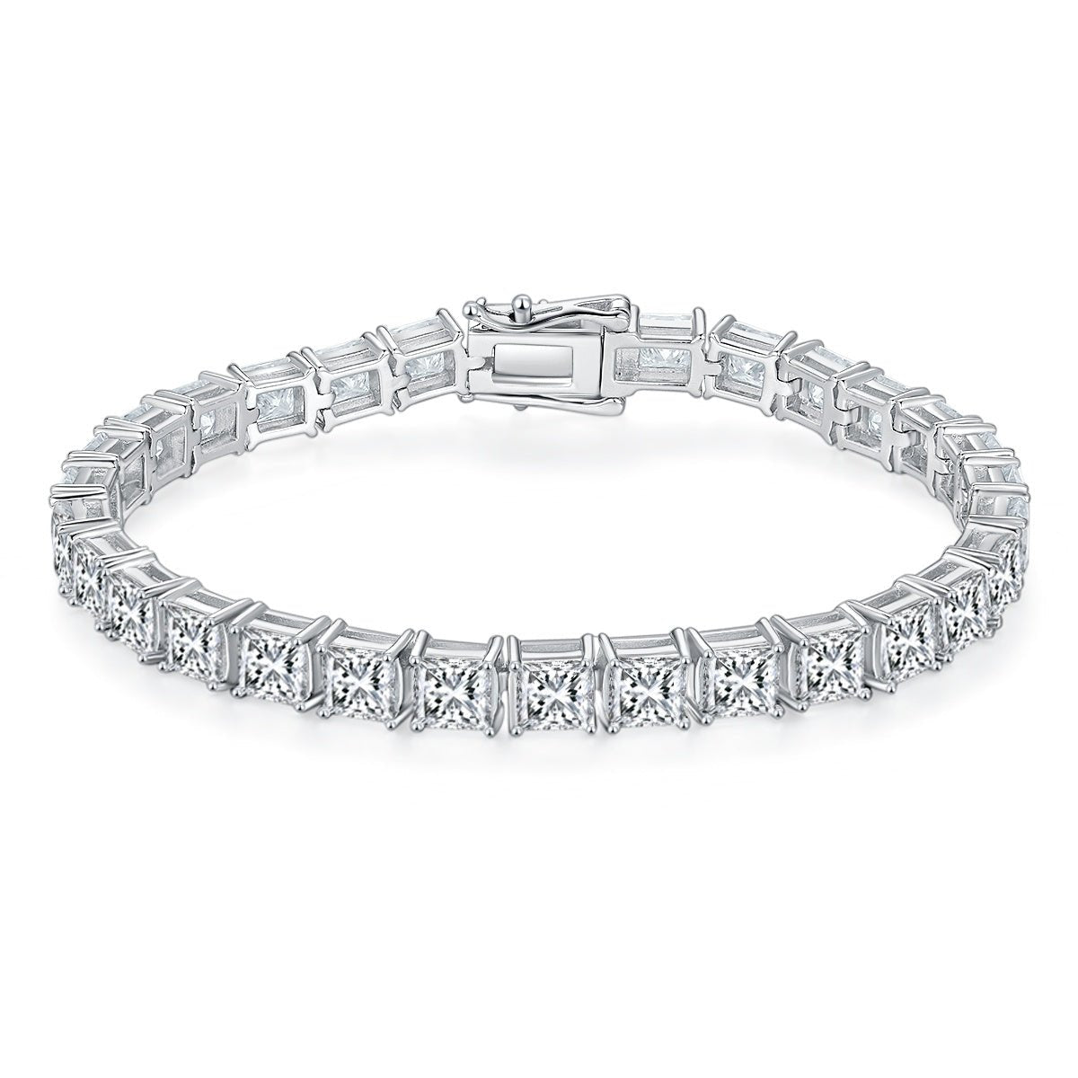 Bracelet Tennis Moissanite Taille Princesse 4,5x4,5 mm Argent Sterling S925, Couleur D VVS1, 16-18-20cm, Plaqué Platine, Certifié GRA, Coffret Cadeau - IVOIRART.COM