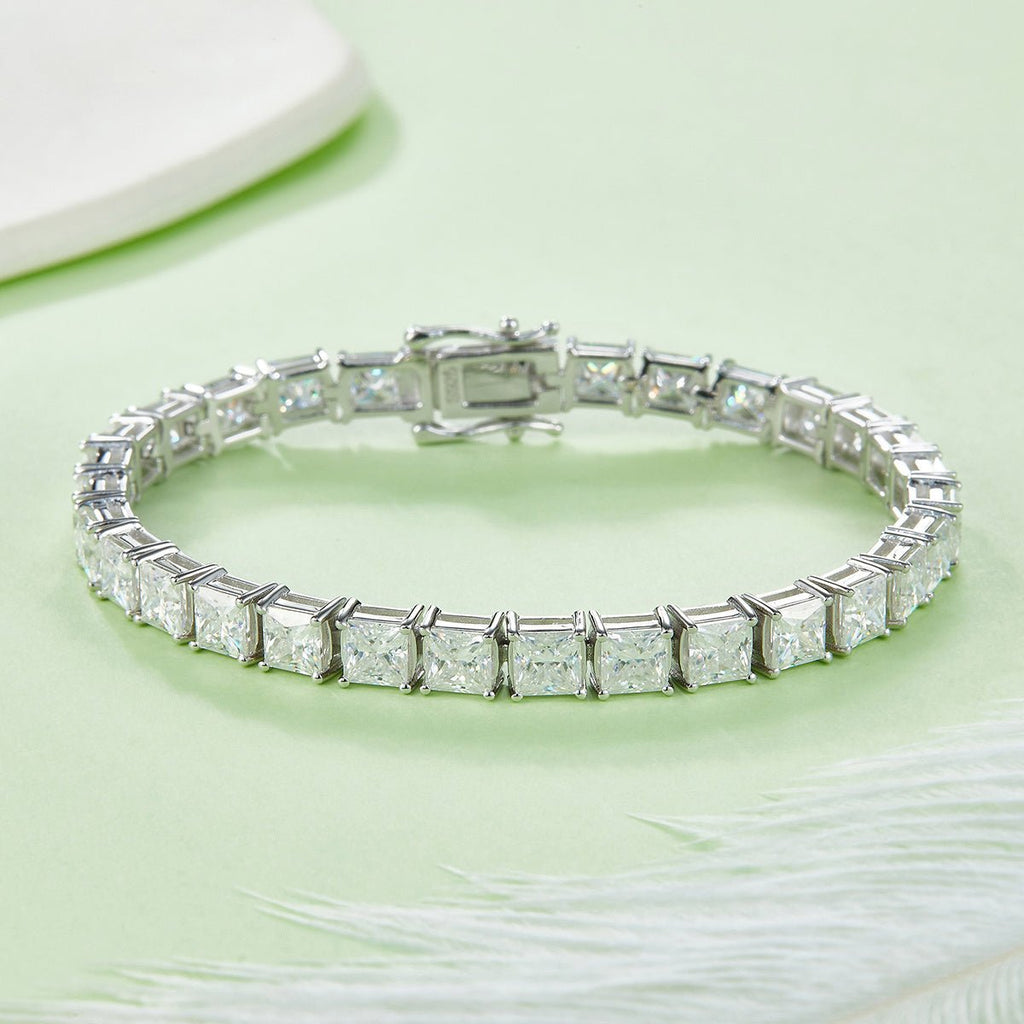 Bracelet Tennis Moissanite Taille Princesse 4,5x4,5 mm Argent Sterling S925, Couleur D VVS1, 16-18-20cm, Plaqué Platine, Certifié GRA, Coffret Cadeau - IVOIRART.COM
