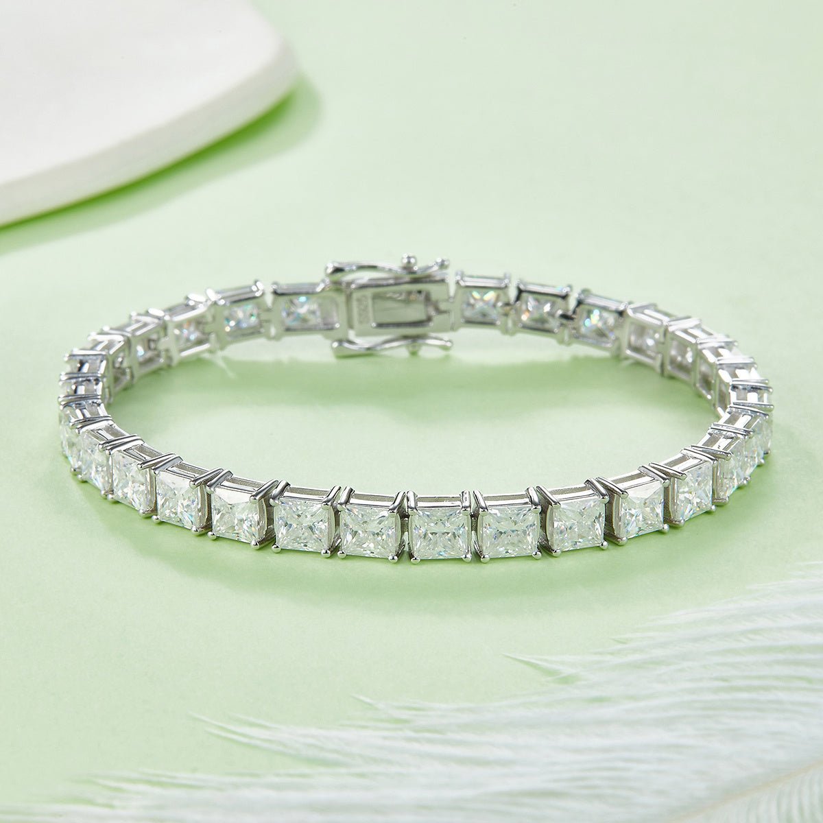Bracelet Tennis Moissanite Taille Princesse 4,5x4,5 mm Argent Sterling S925, Couleur D VVS1, 16-18-20cm, Plaqué Platine, Certifié GRA, Coffret Cadeau - IVOIRART.COM