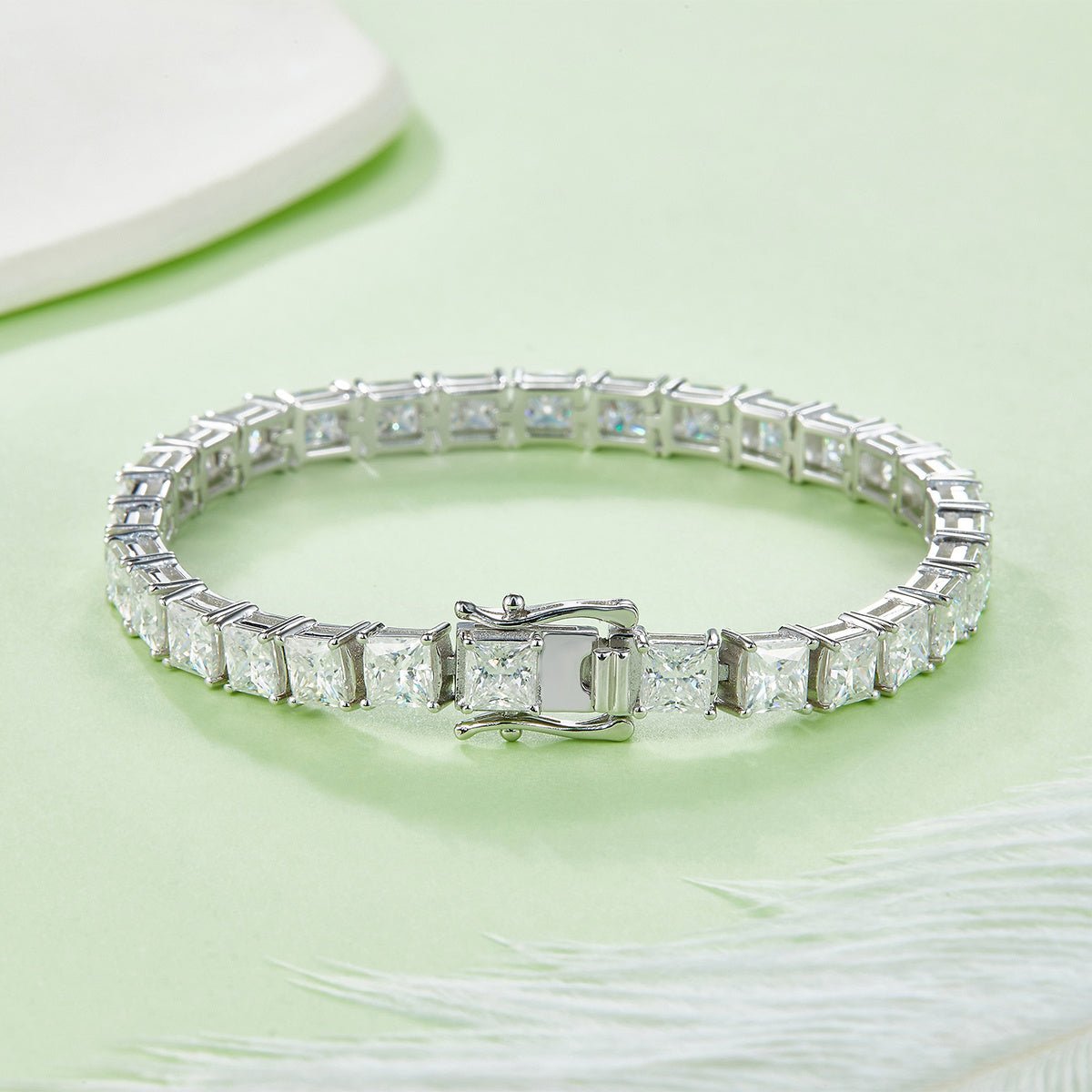 Bracelet Tennis Moissanite Taille Princesse 4,5x4,5 mm Argent Sterling S925, Couleur D VVS1, 16-18-20cm, Plaqué Platine, Certifié GRA, Coffret Cadeau - IVOIRART.COM
