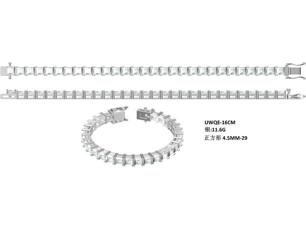 Bracelet Tennis Moissanite Taille Princesse 4,5x4,5 mm Argent Sterling S925, Couleur D VVS1, 16-18-20cm, Plaqué Platine, Certifié GRA, Coffret Cadeau - IVOIRART.COM
