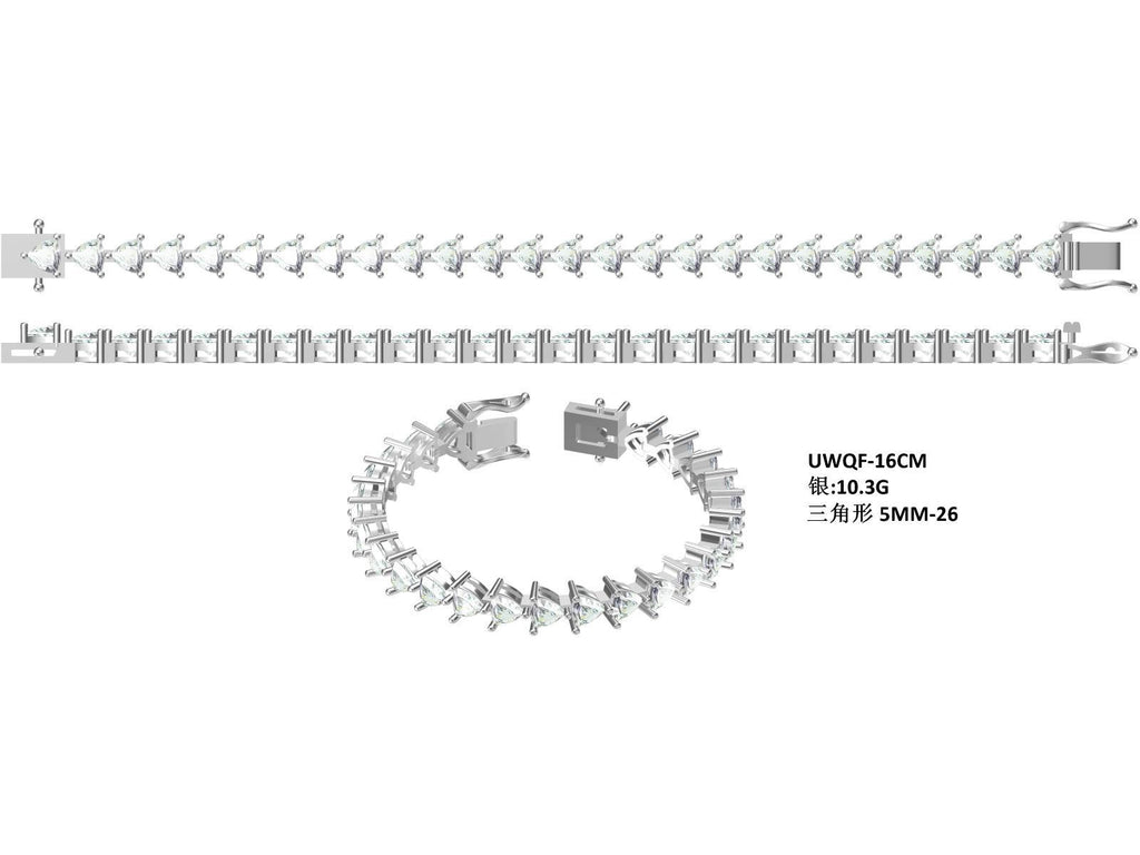 Bracelet Tennis Moissanite Taille Trillion 5x5mm Argent Sterling S925, Platine - IVOIRART.COM
