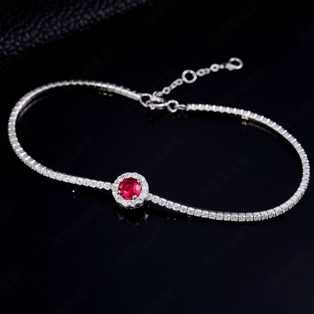 Bracelet tennis S925 argent sterling 6,5mm rubis saphir émeraude plaqué platine. - IVOIRART.COM