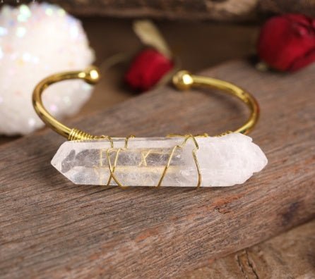 Bracelet tige quartz blanc naturel en fil de cuivre enroulé, fait main bohèmeéco - IVOIRART.COM