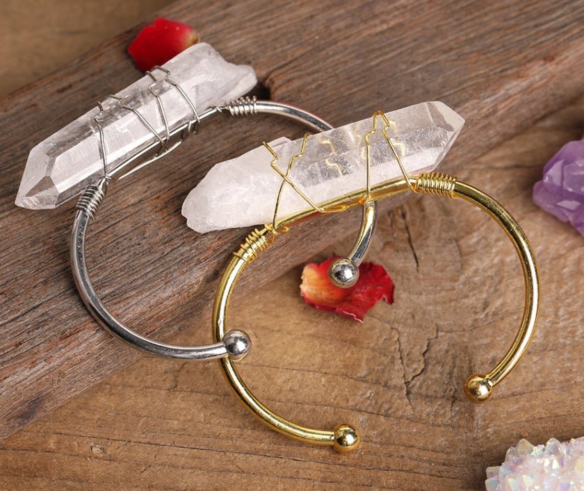 Bracelet tige quartz blanc naturel en fil de cuivre enroulé, fait main bohèmeéco - IVOIRART.COM