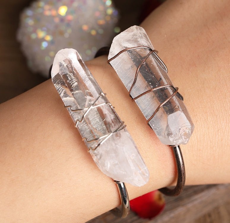 Bracelet tige quartz blanc naturel en fil de cuivre enroulé, fait main bohèmeéco - IVOIRART.COM