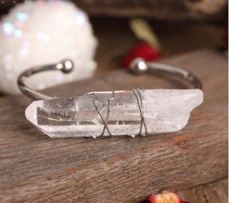 Bracelet tige quartz blanc naturel en fil de cuivre enroulé, fait main bohèmeéco - IVOIRART.COM