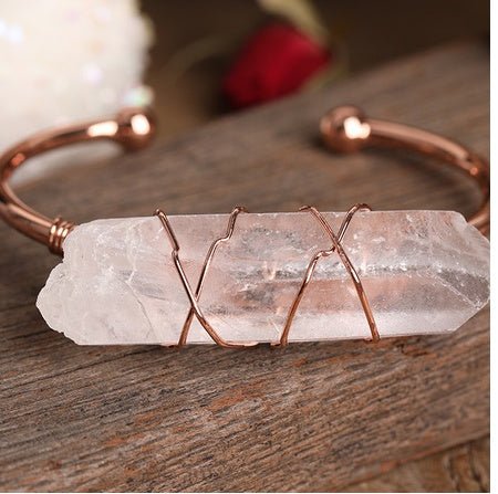 Bracelet tige quartz blanc naturel en fil de cuivre enroulé, fait main bohèmeéco - IVOIRART.COM