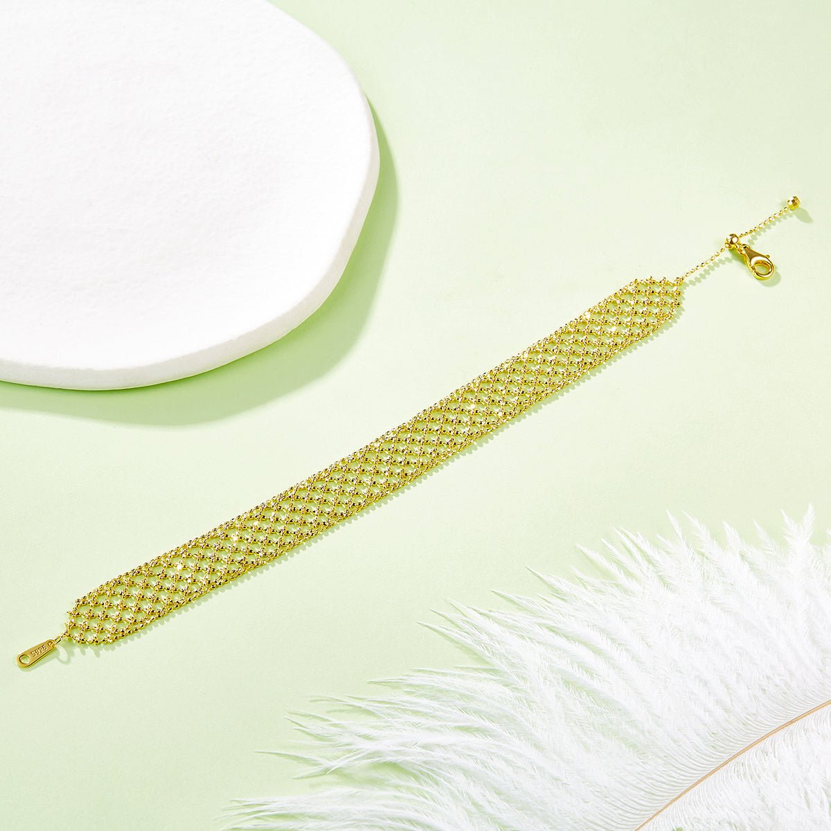 Bracelet Tissu Ajoure Argent Sterling S925 Pour Femme, Chaîne Large Légère 3,5g, Plaqué Platine Or et Or Rose, Coffret Cadeau - IVOIRART.COM