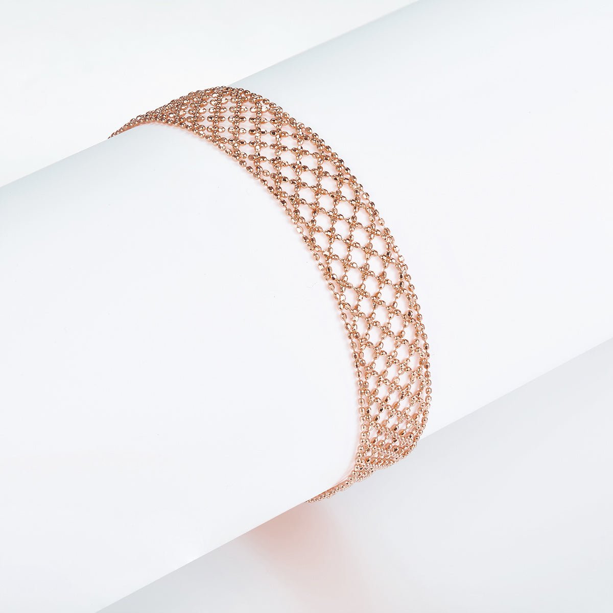 Bracelet Tissu Ajoure Argent Sterling S925 Pour Femme, Chaîne Large Légère 3,5g, Plaqué Platine Or et Or Rose, Coffret Cadeau - IVOIRART.COM