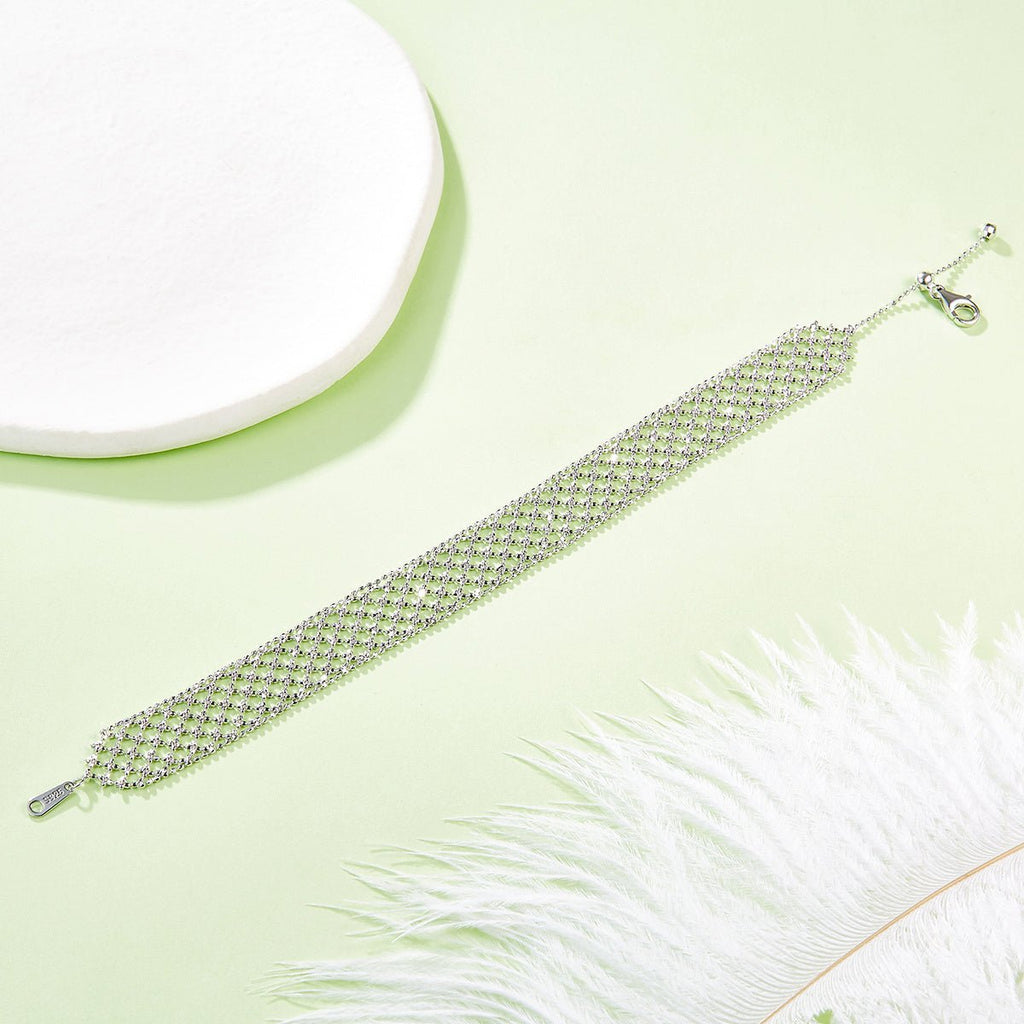 Bracelet Tissu Ajoure Argent Sterling S925 Pour Femme, Chaîne Large Légère 3,5g, Plaqué Platine Or et Or Rose, Coffret Cadeau - IVOIRART.COM