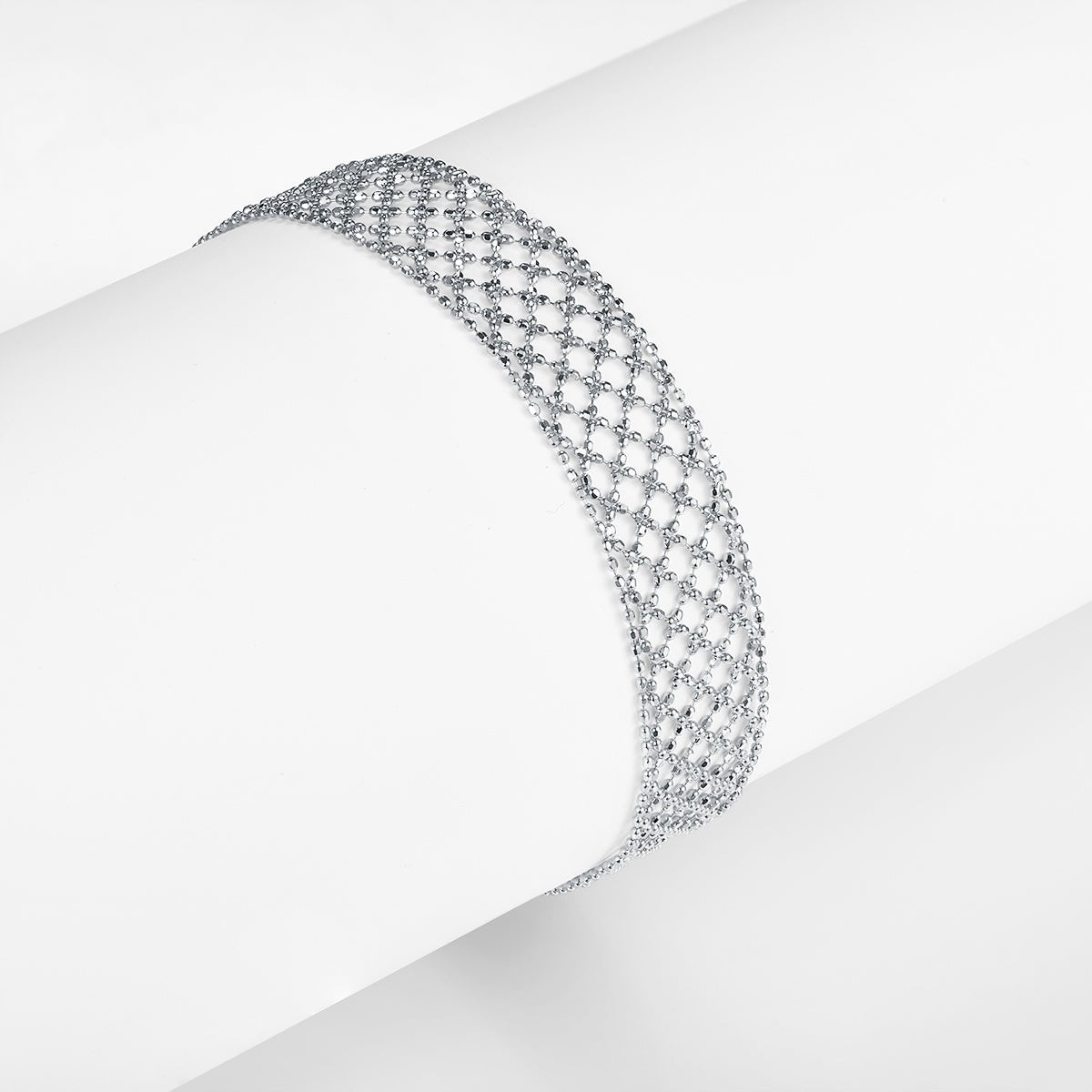 Bracelet Tissu Ajoure Argent Sterling S925 Pour Femme, Chaîne Large Légère 3,5g, Plaqué Platine Or et Or Rose, Coffret Cadeau - IVOIRART.COM