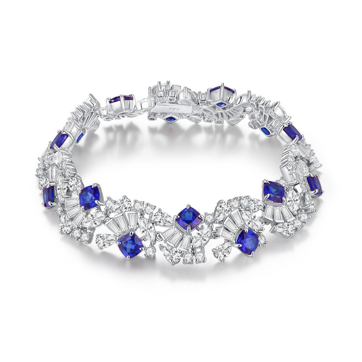 Bracelet Vintage S925 Argent Sterling 16cm Émeraude Rubis Saphir Synthétiques - IVOIRART.COM