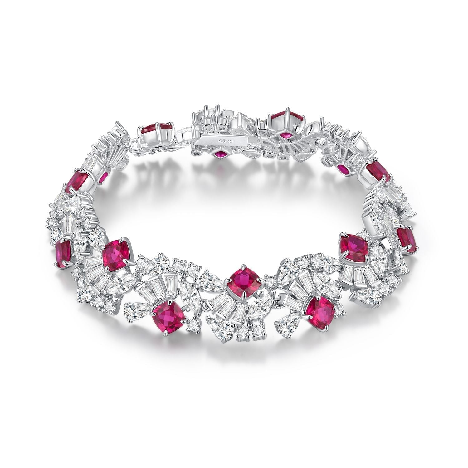 Bracelet Vintage S925 Argent Sterling 16cm Émeraude Rubis Saphir Synthétiques - IVOIRART.COM