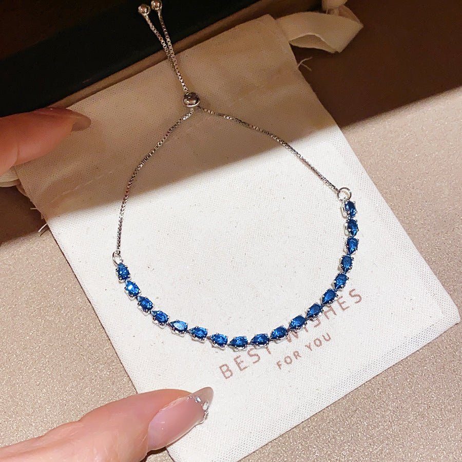 Bracelet Zircon Bleu Givré - Style Coréen Chic, Bangle Élégant de Luxe - Raffiné - IVOIRART.COM