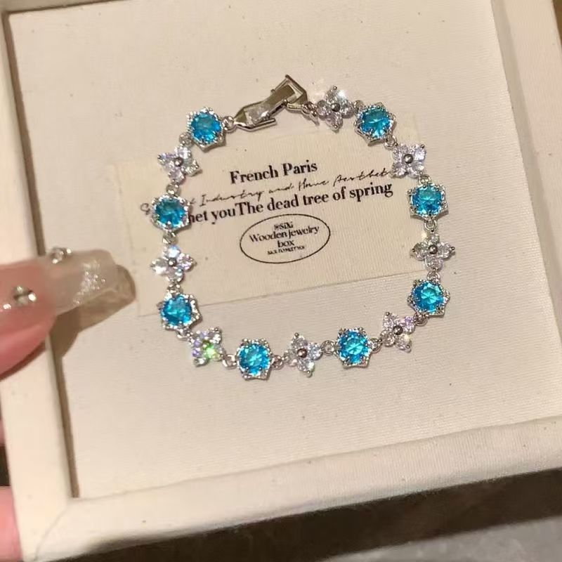 Bracelet Zircon Bleu Givré - Style Coréen Chic, Bangle Élégant de Luxe - Raffiné - IVOIRART.COM
