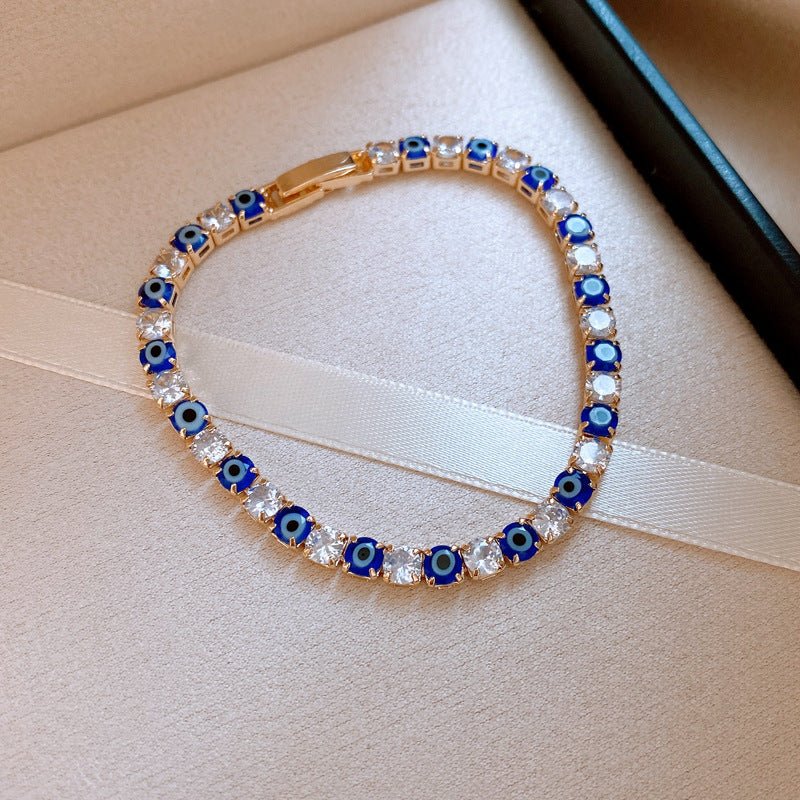 Bracelet Zircon Bleu Glace style Coréen, Jonc délicat, Luxe polyvalent poignet. - IVOIRART.COM