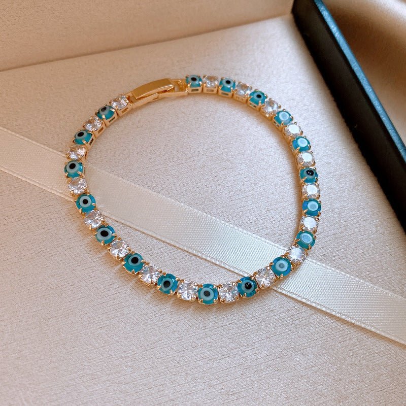 Bracelet Zircon Bleu Glace style Coréen, Jonc délicat, Luxe polyvalent poignet. - IVOIRART.COM