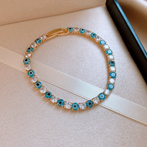 Bracelet Zircon Bleu Glace style Coréen, Jonc délicat, Luxe polyvalent poignet. - IVOIRART.COM