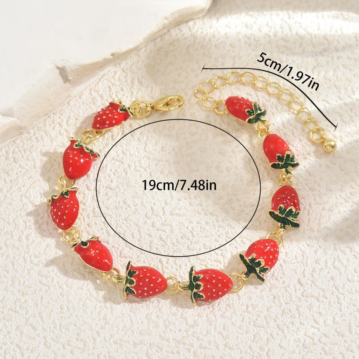 Bracelets femme géométrique fraise émaillé, style délicat et léger, polyvalents. - IVOIRART.COM