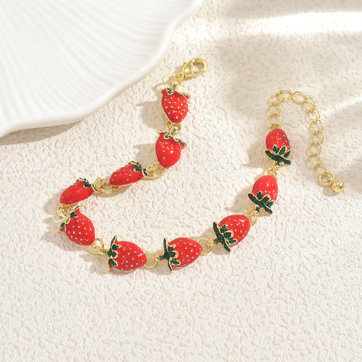 Bracelets femme géométrique fraise émaillé, style délicat et léger, polyvalents. - IVOIRART.COM
