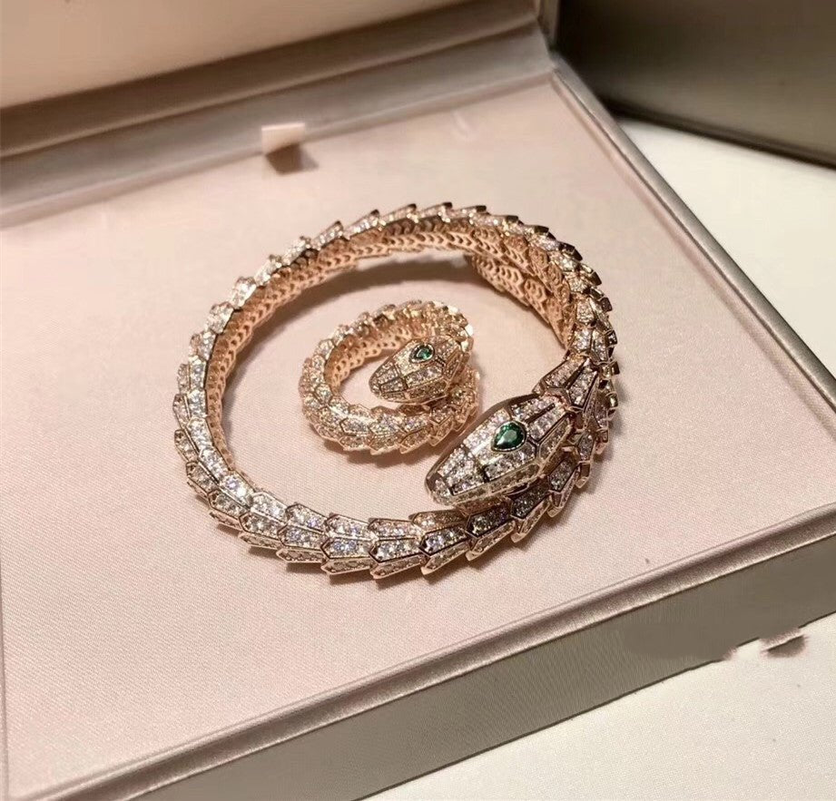 Brass Gold Plated Micro Set Diamond Bracelet Ring Set - IVOIRART.COM