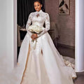 Bridal Lace Long Sleeve Stand Collar Wedding Dress - IVOIRART.COM