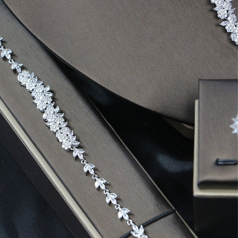 Bridal Wedding Dinner Jewelry Suit Fashion Rose Zircon Necklace Earrings Four-piece Set - IVOIRART.COM