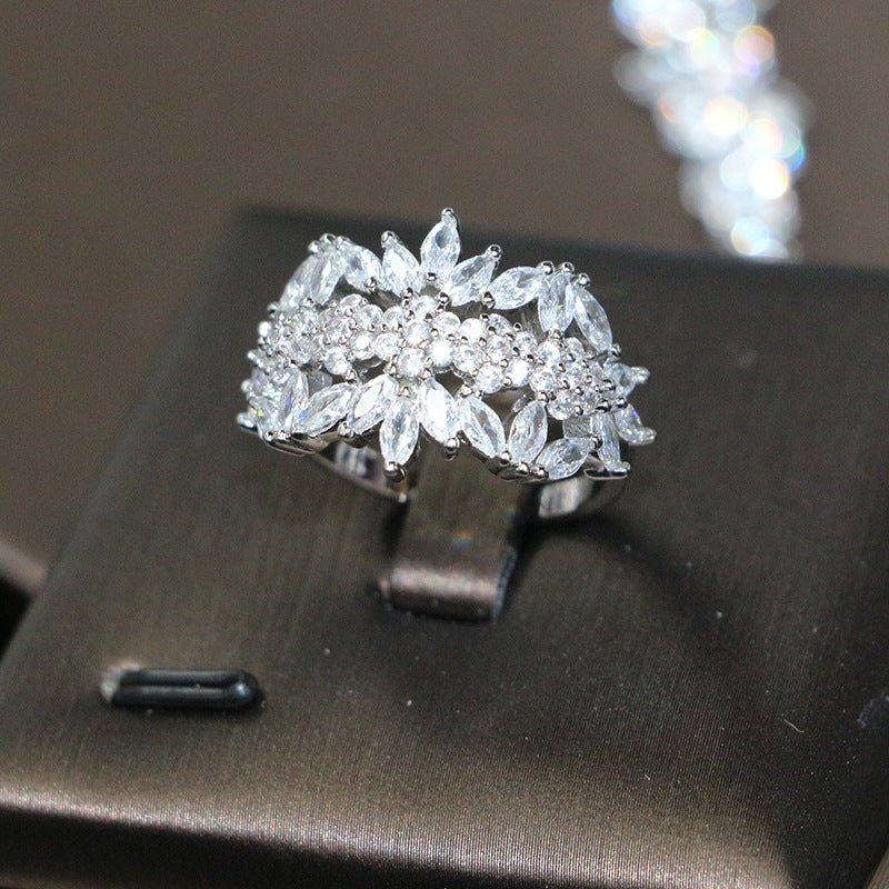 Bridal Wedding Dinner Jewelry Suit Fashion Rose Zircon Necklace Earrings Four-piece Set - IVOIRART.COM
