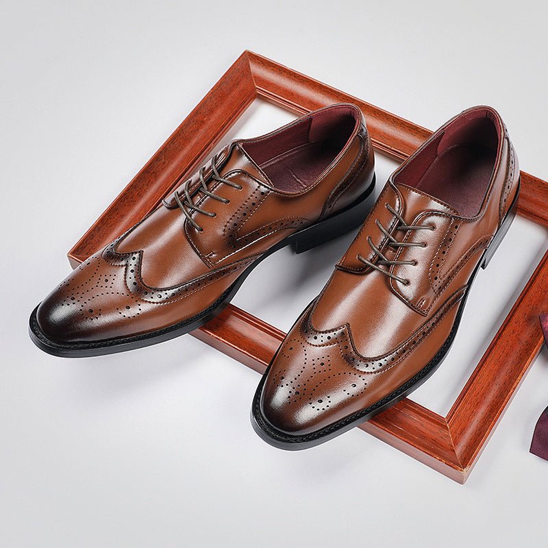 British Lace Up Block Chaussures cuir véritable semelle bois-rubber antidérapant - IVOIRART.COM