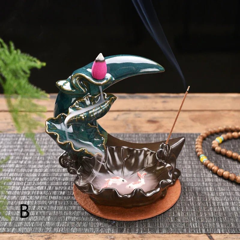 Brûleur d'Encens à Reflux en Forme de Lune Support Fumée Cascade Tiges d'Encens Décor Maison - IVOIRART.COM