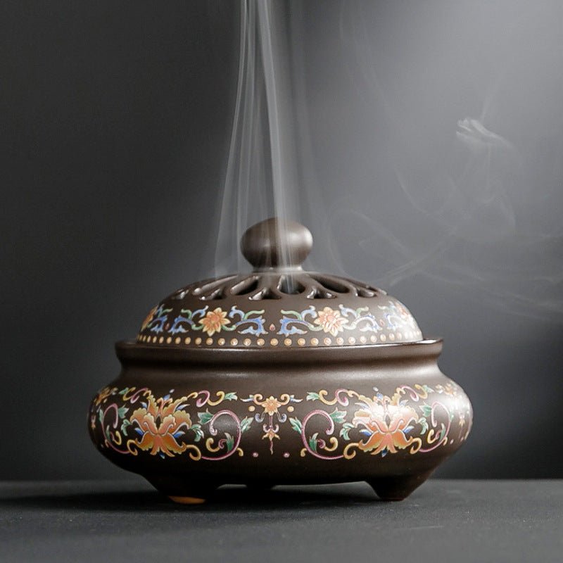 Brûleur d'encens cloisonné en céramique - Brûleur inversé, canal d'encens émaillé - IVOIRART.COM